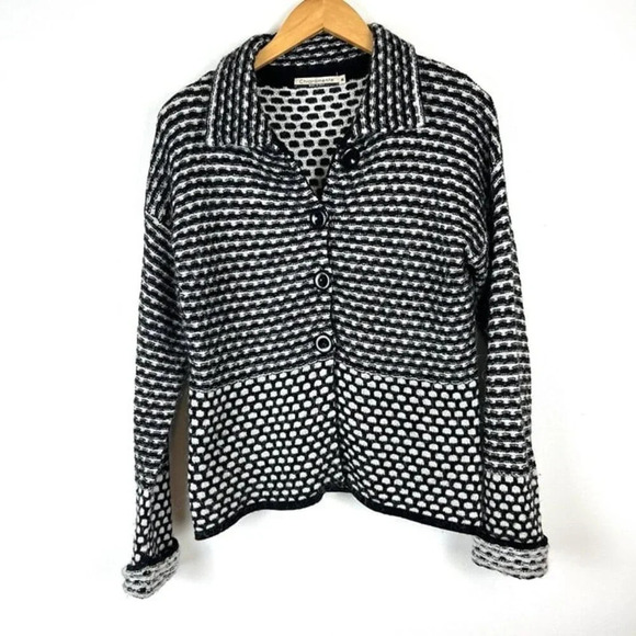 Chiaramente Black & White Textured Cardigan Sz M Made in Italy Acrylic Wool - Picture 1 of 11